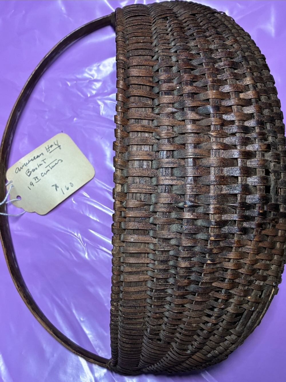Antique 19th Century American  Handwoven Splint Half Basket